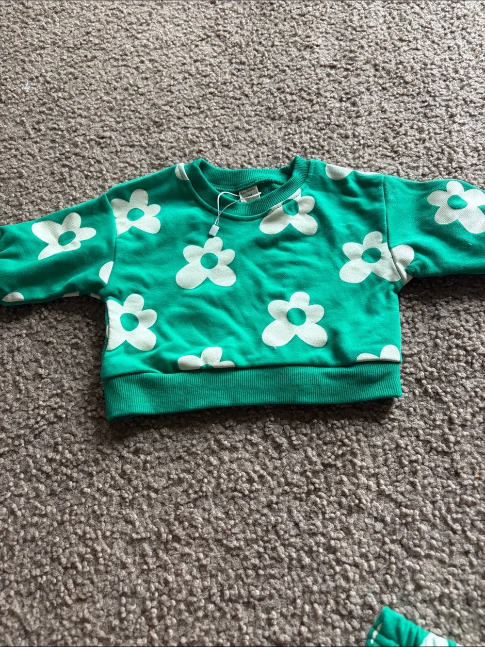 B41 MiniOlie 0-3 2pc Green Floral White Daisy Print 2pc Sweatsuit